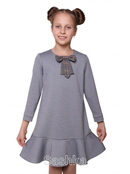 Сукня для дівчинки Sashka шкільна трикотажна сіра, розмір 116-146 